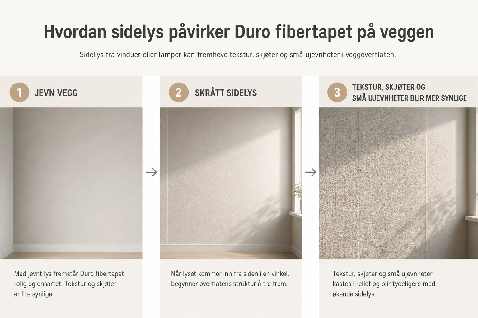 Nærbilde av fibertapet i sidelys som viser tekstur og skygger