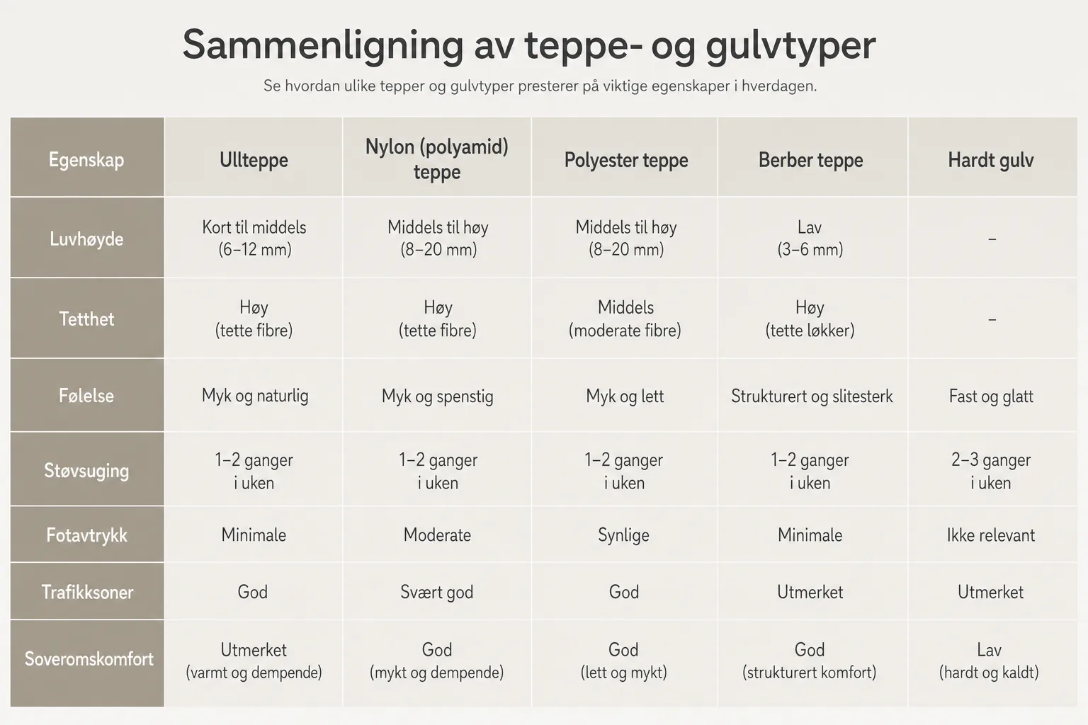 Nærbilde av to luvtyper som viser ulik høyde og tetthet