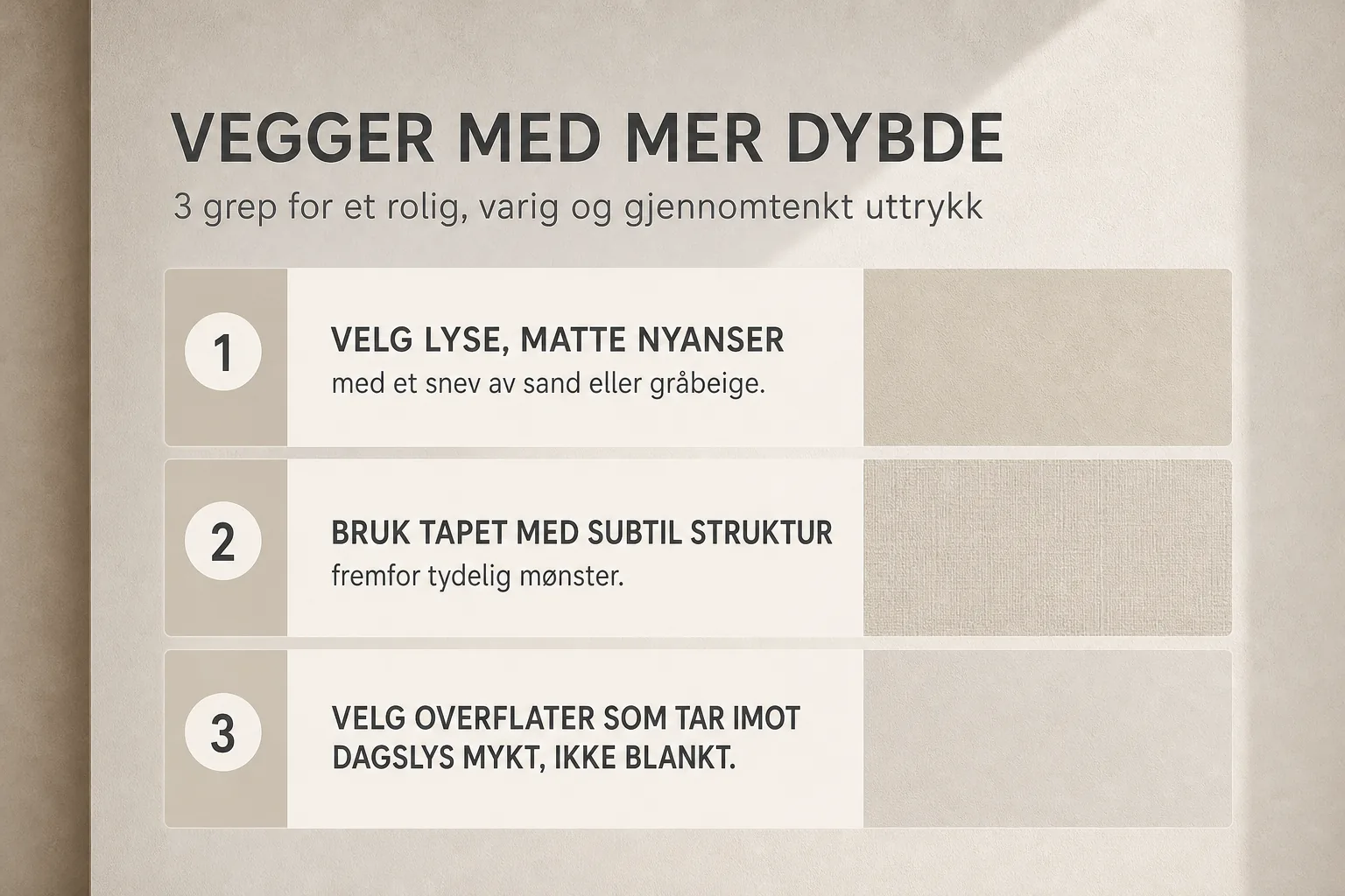 Vegger i kalkpreg og lyse teksturer som gir varme uten å bli hvite og flate